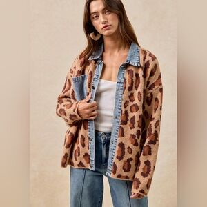 Impressions Denim and Leopard Print Jacket